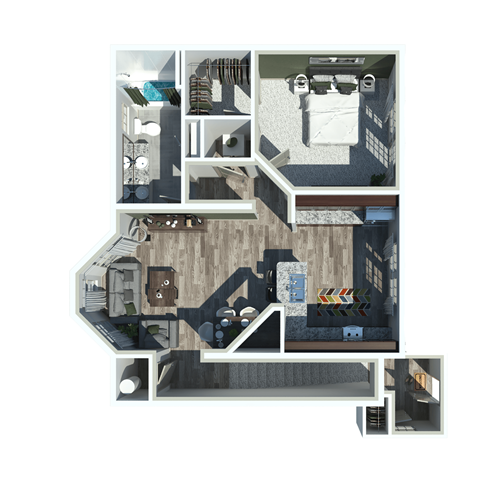 Floor plan for 1 bed, 1 bath, 810 sqft